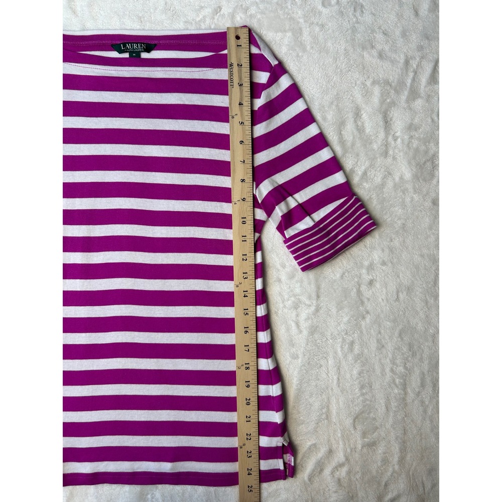 Lauren Ralph Lauren Magenta Pink White Striped Boat Neck Top Short Sleeve Medium - Picture 5 of 5